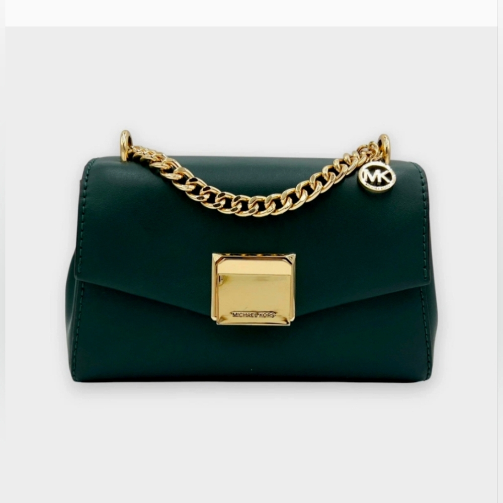Michael Kors Small Lita Green Leather Crossbody Bag